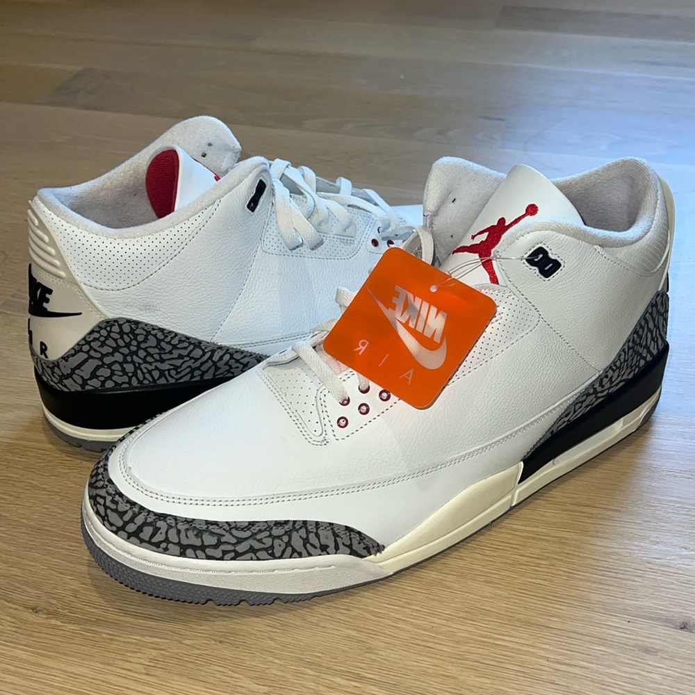 Worn once, Nike Air Jordan III Retro PS Reimagined White Cement Grey - Size 18